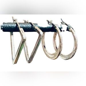 2 pair silver tone earrings,hoops triangles geometric Boho whimsy grunge fairy